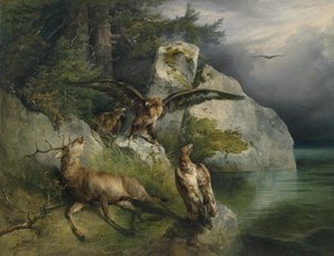 Adler und sterbender Hirsch